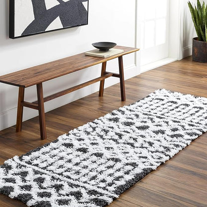 Livabliss Hapsburg Moroccan Shag Runner Area Rug, 2'7" x 7'3" , Black/White