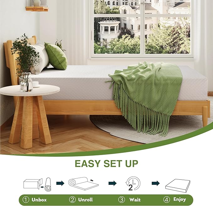 EGOHOME Twin XL Memory Foam Mattress, 10 Inch Bed Mattress in a Box with Cooling Green Tea Gel, Relieve Pressure with Medium Support, CertiPUR-US Certified, 80''L x 38''W, White
