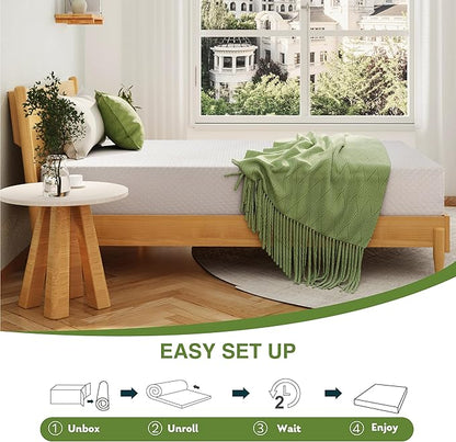 EGOHOME Twin XL Memory Foam Mattress, 8 Inch Bed Mattress in a Box with Cooling Green Tea Gel, Relieve Pressure with Medium Support, CertiPUR-US Certified, 80''L x 38''W, White