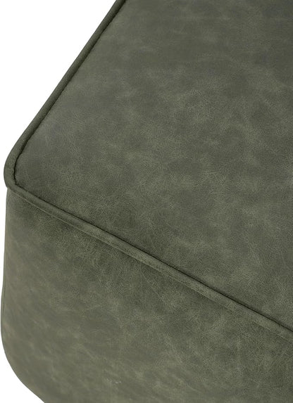 Christopher Knight Home Ellis Faux Leather Ottoman Footstool, Square Pouf Poufee Footrest Ottoman Large Seat, Modern Side Table for Living Room Bedroom Home Decor Gifts, Green