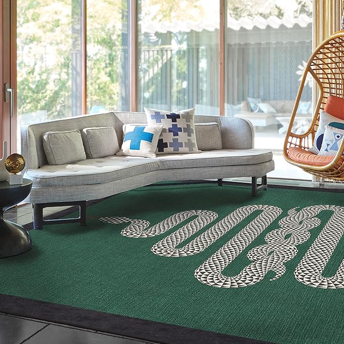 RUGGABLE x Jonathan Adler Washable Modern Area Rug – Venom Emerald 8x10, Stain-Resistant, Non-Slip – Large Machine Washable Rugs for Living Room, Bedroom, Hallway, Entryway & Office–with Standard Pad
