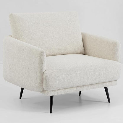 Mid-Century Accent Chair,Modern Oversized Armchair for Living Room,Comfy Upholstered Reading Accent Chairs for Bedroom,Single Sofa Chair (Beige-1PACK)