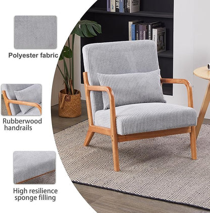 Accent Chairs, Set of 2 Mid-Century Modern Chair with Pillow, Armchair with Solid Wood, Reading Relaxing Leisure Chair for Living Room（Light Grey）