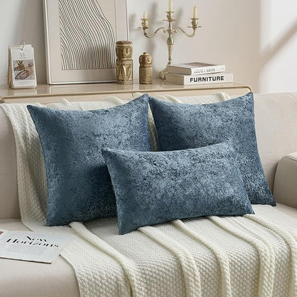 FUTEI Navy Flannel Throw Pillow Covers 20x20 Inch Set of 2,Soft Dimensional Textured Cushion Cases,Modern Home Decor for Couch Living Room