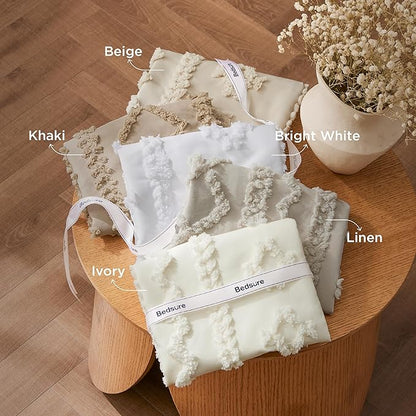 Bedsure Tufted Boho Comforter Set Oversized Queen - Ivory Boho Bed Set, GentleSoft™ 3 Pieces Farmhouse Shabby Chic Embroidery Bedding, Gifts for Woman, Soft Jacquard Comforter for All Seasons