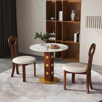 Sintered Stone Office Table and Chair Set - 33.5" Round Table for Small Offices (Red Leg and White Top, 1 Table and 2 Chairs)