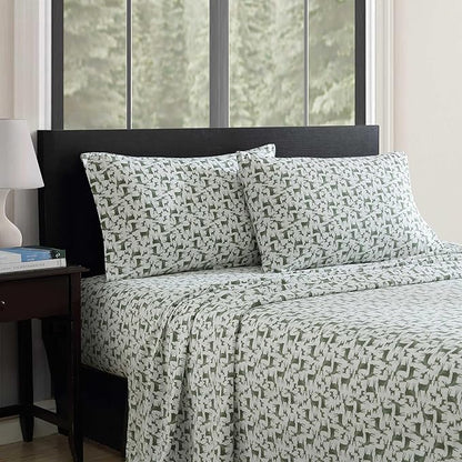 Eddie Bauer - Flannel Sheets Full Size, Anti-Pilling & Wrinkle Resistant Cotton, Touchably Soft for All-Season Comfort - Bed Sheets with Matching Pillowcases & Fitted Sheet (Deer Camp Green)