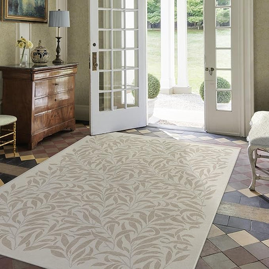 RUGGABLE x Morris & Co Machine Washable Area Rug – Pure Willow Boughs Natural 6x9, Stain-Resistant, Non-Slip – Medium Rugs for Living Room, Bedroom, Hallway, Entryway & Office–with Cushioned Pad