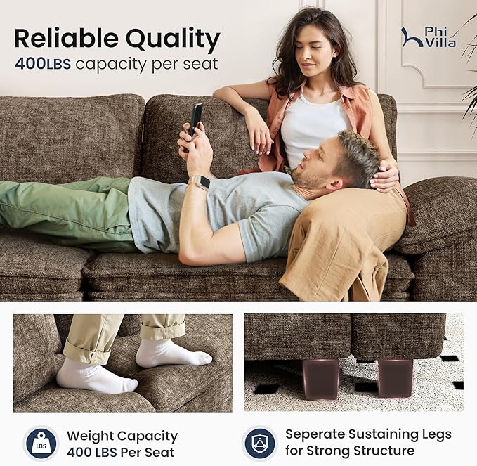 PHI VILLA Modern Modular Couches Sets, 123.6" Cloud Sectional Sofa with Upholstered Deep Seat, 3-Seater Couch for Living Room Small Spaces, Chenille Fabric, Taupe