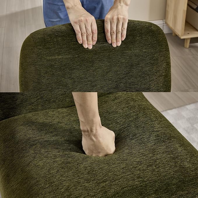 Accent Reading Chair with Ottoman, Chenille Upholstered Comfy Armless Accent Chair with Footrest Modern Side Lounge Chair for Living Room Bedroom, Moss Green