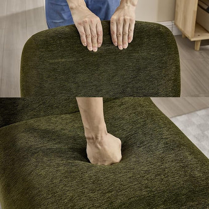 Accent Reading Chair with Ottoman, Chenille Upholstered Comfy Armless Accent Chair with Footrest Modern Side Lounge Chair for Living Room Bedroom, Moss Green