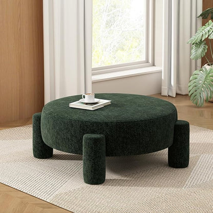 Christopher Knight Home Chobi Round Fully Ottoman Foot Stool, Velvet Pouf Footstool Ottoman Seat, Upholstered Foot Chair, Round Footrest, Modern Side Table for Living Room Bedroom Home Decor, Green