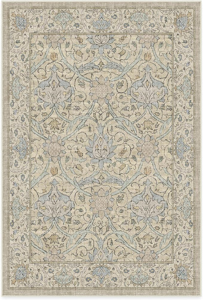 RUGGABLE x Morris & Co Washable Area Rug – Montreal Natural Blue 6x9, Stain-Resistant, Non-Slip – Medium Machine Washable Rugs for Living Room, Bedroom, Hallway, Entryway & Office–with Standard Pad