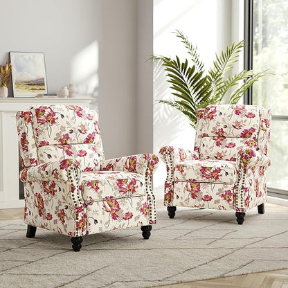 Recliner Chair, Modern Pushback Armchair with Adjustable Backrest & Footrest for Bedroom, Living Room (Pattern Floral,Set of 1)