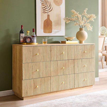 Fluted Dresser for Bedroom, 55" W 9 Drawer Dressers, Wood Tall Dresser Storage Organizer, Modern Bedroom Chest of Drawers with Deep Storage for Closet Hallway, Entryway, Living Room Natural