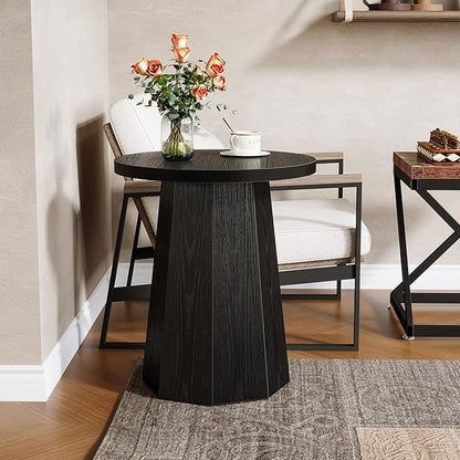 Tribesigns Farmhouse Round End Table, Wooden Couch Side Table with Octagonal Base, Black Nightstand Pedestal Accent Furniture for Living Room, Bedroom (1)