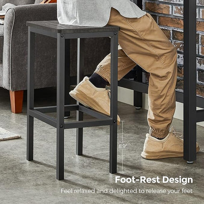 VASAGLE Bar Stools, Set of 2 Bar Chairs, Kitchen Breakfast Bar Stools with Footrest, Industrial in Living Room, Party Room, Charcoal Gray and Black ULBC065B04