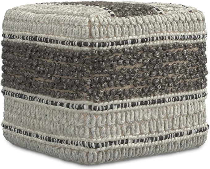 SIMPLIHOME Grady Contemporary Square Pouf in Earth Tone Brown Handloom Woven for the Living Room, Bedroom and Kids Room