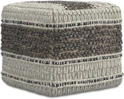 SIMPLIHOME Grady Contemporary Square Pouf in Earth Tone Brown Handloom Woven for the Living Room, Bedroom and Kids Room
