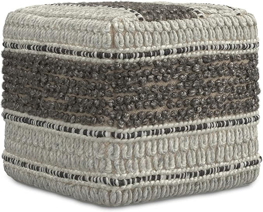SIMPLIHOME Grady Contemporary Square Pouf in Earth Tone Brown Handloom Woven for the Living Room, Bedroom and Kids Room