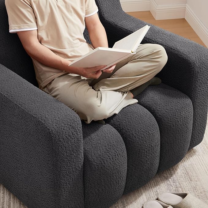 VANOMi Oversized Accent Chair, Modern Living Room Chairs, Comfy Boucle Fabric Upholstered Armchair for Bedroom, Office, Waiting Room (Dark Gray)