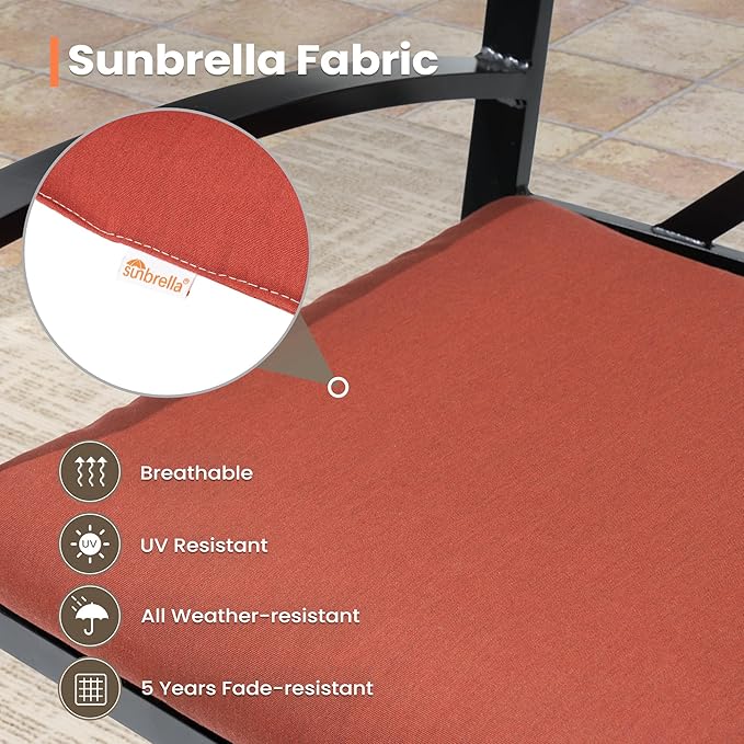 Pellebant 30" Sunbrella Outdoor Bar Stools Set of 4 Aluminum Swivel Patio Bar Height Bar Stools with Back & Footrest, for Deck Lawn Garden(Red)