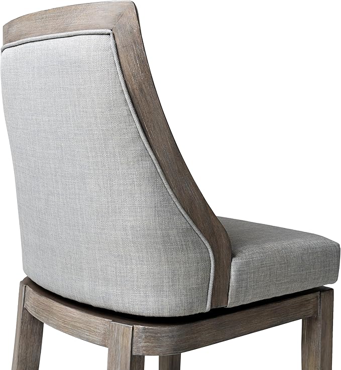 Maven Lane Vienna Counter Stool 26 Inches High – Swivel Stool with Footrest – Grey Solid Wood and Grey Fabric Upholstery – Perfect for Kitchen Islands and Counters