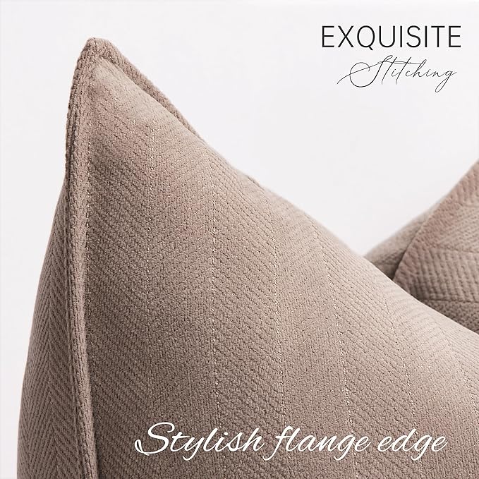 ZWJD Khaki Pillow Covers 12x20 Set of 2 Chenille Throw Pillow Covers with Elegant Design Soft and Luxurious Decorative Throw Pillows for Couch, Bed, and Home Decor