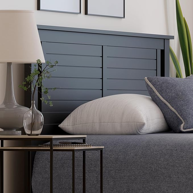 Serene Poplar Wood King Size Headboard in Black, Modern Farmhouse Panel with Horizontal Scoring, Casual Coastal Style, Easy Assembly, Quality Materials