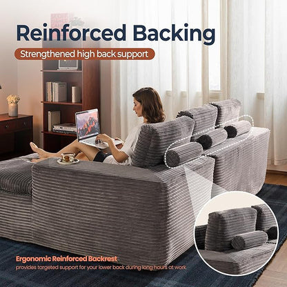 106" Oversized Couch Sofa, L Shape Couches for Living Room, No Assembly Required Corduroy Sectional Sofas with Right Facing Chaise for Home Apartment