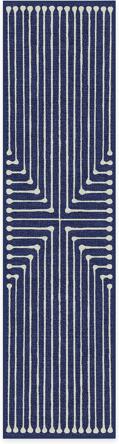 RUGGABLE x Jonathan Adler Machine Washable Modern Runner Rug – Inkdrop Lapis Blue 2.5x10, Stain-Resistant, Non-Slip – Washable Rug for Hallway, Entryway, Living Room & Kitchen–with Standard Pad