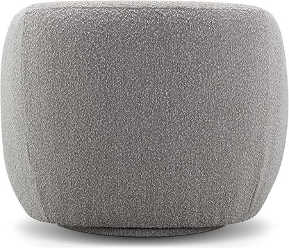 CHERS Aspen Swivel Accent Chair with Wood Accents, Bouclé Upholstered Armchair for Living Room, 360° Swivel Barrel Chair with High-Density Cozy Foam Cushioning, Modern Design, Gray