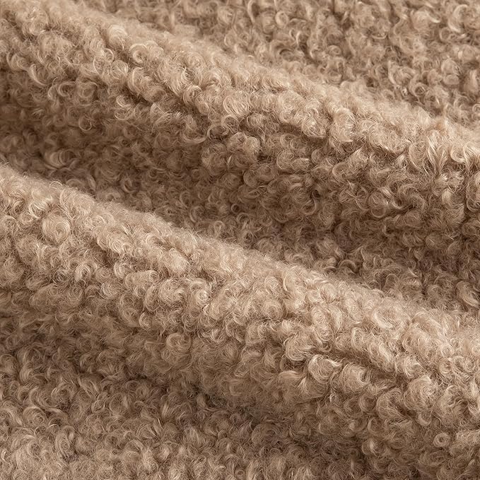 Pack of 2 Curly Teddy Wool Faux Fur Throw Pillow Covers Fuzzy Accent Soft Sherpa Pillowcases Sheepskin Fleece Decorative Cushion Case for Sofa Couch Living Room 18x18 Inch Khaki