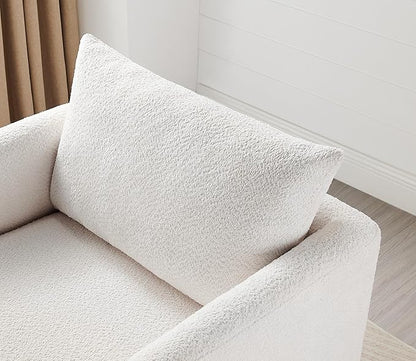 VANOMi Oversized Accent Chair Modern Boucle Armchair for Living Room Sets of 2, 37" Wide & Cozy Reading Chair with Solid Wood Legs, White Upholstered Lounge for Bedroom & Office, (Easy Assembly)