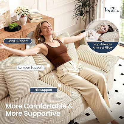 PHI VILLA Cloud Modular Couches Sets, 2 Pieces Comfy Sectional Sofa Set with Loveseat, 5-Seater Upholstered Couch for Living Room, Corduroy, Beige
