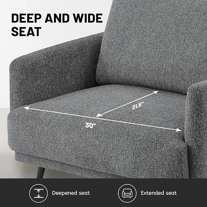 Oversized Accent Chair for Living Room Chairs Reading Arm Chair Comfy Modern Single Sofa Side Chairs with Metal Legs & Soft Cushion for Bedroom, Waiting Room (Chenille Dark Grey, Set of 1)