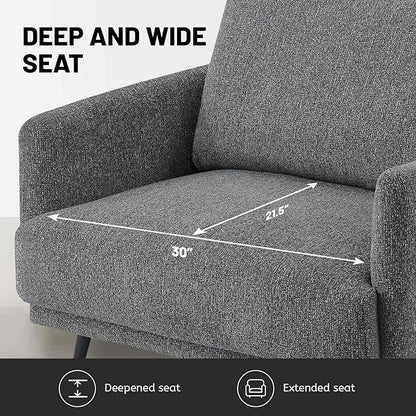 Oversized Accent Chair for Living Room Chairs Reading Arm Chair Comfy Modern Single Sofa Side Chairs with Metal Legs & Soft Cushion for Bedroom, Waiting Room (Chenille Dark Grey, Set of 1)