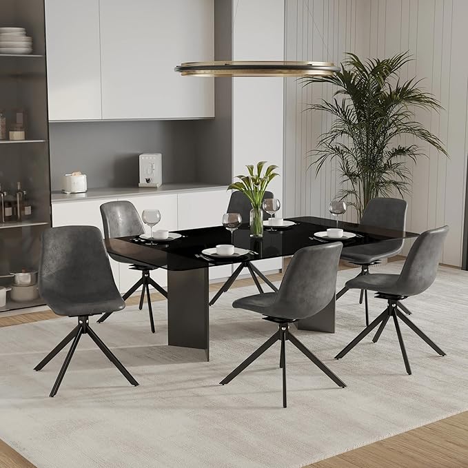 LeisureMod Markley Swivel Leather Dining Side Chair with Durable Iron Legs – Comfortable Accent Chair for Kitchen, Dining Room, or Office Set of 4