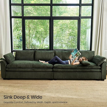 Belffin Large Modular Sectional Sofa with Double Deep Chaise and Loveseat, Corduroy U Shaped Couch with 9" Soft Dual-Layer 9 Seats Cushion for Living Room, Apartment, Green
