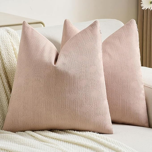 FUTEI Pink Chenille Decorative Throw Pillow Covers 20x20 Inch Set of 2,Soft Cozy Striped Geometric Patterns Cushion Case,Modern Home Decor for Couch Bed Living Room