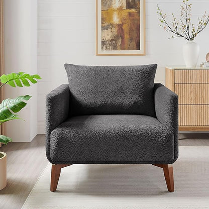 Oversized Accent Chair Modern Boucle Armchair for Living Room Sets of 2 - 37" Wide & Cozy Reading Chair with Solid Wood Legs, Dark Gray Upholstered Lounge Chair for Bedroom & Office (Easy Assembly)
