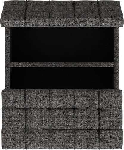 SIMPLIHOME Harrison 30 inch Wide Transitional Square Small Coffee Table Storage Ottoman in Ebony Tweed Polyester, Assembled, for The Living Room and Bedroom