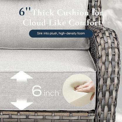 Belord Luxury 6" Thick Cushioned Outdoor Swivel Rocker Patio Chairs of 2, High Back Wicker Patio Furniture Set with Ergonomic Zone Back, Conversation Glider Set for Deck Porch - Grey+Beige