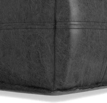 SIMPLIHOME Brody 18-inch Wide Square Pouf in Distressed Black Vegan Faux Leather, Boho-Style Ottoman, Footstool or Extra Seating for Living Room, Assembled