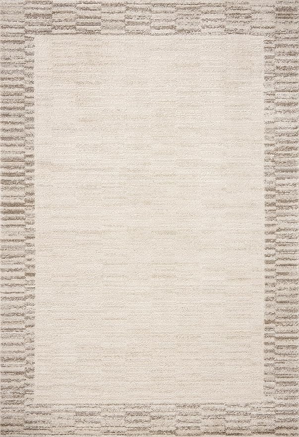 Loloi Chris Loves Julia Calvin Collection CLV-04 Ivory/Pebble 3'-6" x 5'-6" Accent Rug Checkered Neutral Soft Living Room Bedroom Carpet