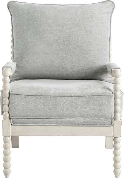 OSP Home Furnishings Kaylee Spindle Accent Chair with Antique White Wood Frame, Smoke Grey Fabric