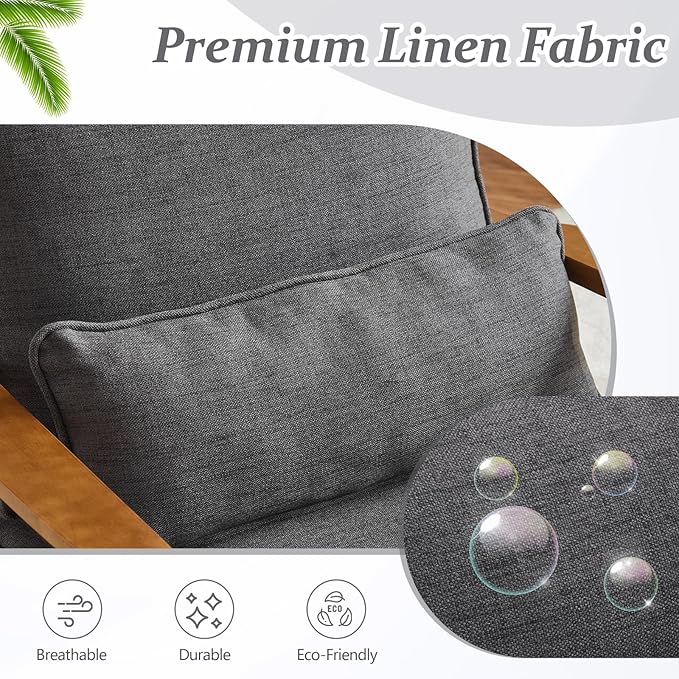 VINGLI Solid Wood Wide Armrests Accent Chair Set of 2,Upholstered Mid Century Modern Chair with Pillow,Farmhouse Arm Chair Comfy Reading Chair,Chairs Living Room,Bedroom,Guest Room,Linen Fabric,Grey
