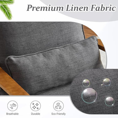 VINGLI Solid Wood Wide Armrests Accent Chair,Upholstered Mid Century Modern Chair with Pillow,Comfy Reading Chair Farmhouse Arm Chair,Chairs Living Room,Bedroom,Guest Room,Linen Fabric,Dark Grey