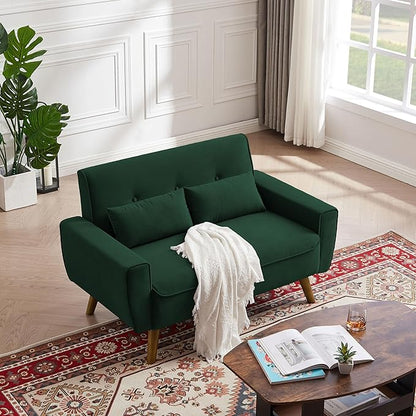48" Small Loveseat Sofa, Mid Century Modern Love Seat Couch with Back Cushions and Plastic Legs, 2 Seater Couches for Living Room, Bedroom, Small Spaces, Green