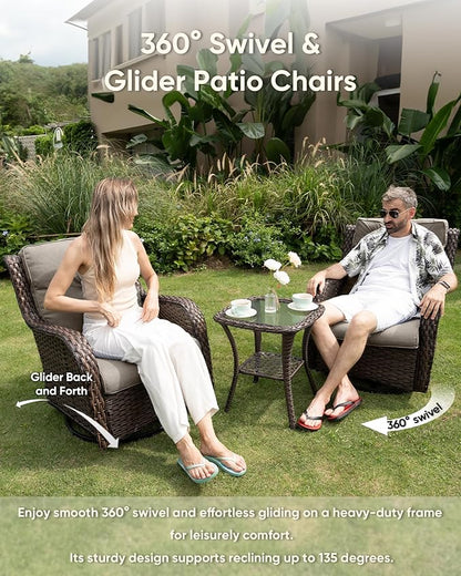 HUMMUH High Back Outdoor Swivel Rocker Patio Chairs Set of 2 with 5-Inch Thick Cushions, All-Weather Wicker Patio Furniture for Porch,Poolside, Deck, and Yard